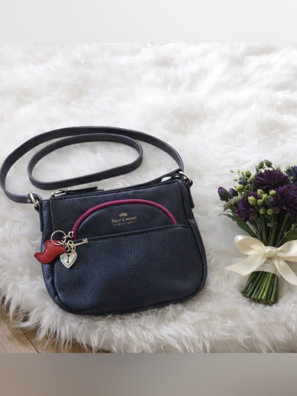Juicy Couture Charm School Satchel Double Handed Black Crossbody Y2K 8x10x3”